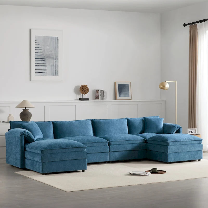 Chenille Modular Sectional Sofa, U Shaped Cloud Upholstered Couch Set