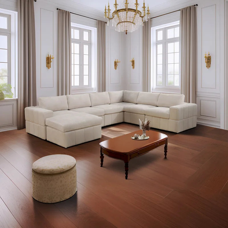 Oversized 7 - Piece 130  Wide Reversible Modular Corner Sectional Sofa Couch with Ottoman