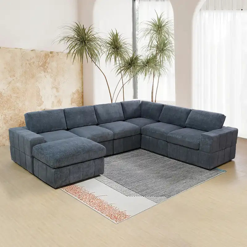 Oversized 7 - Piece 130  Wide Reversible Modular Corner Sectional Sofa Couch with Ottoman