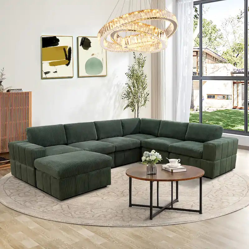 Oversized 7 - Piece 130  Wide Reversible Modular Corner Sectional Sofa Couch with Ottoman