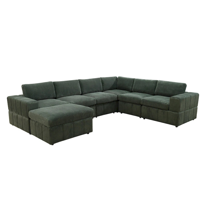 Oversized 7 - Piece 130  Wide Reversible Modular Corner Sectional Sofa Couch with Ottoman