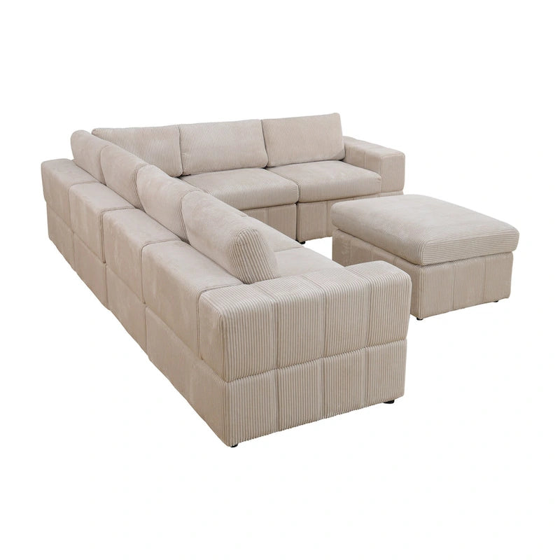 Oversized 7 - Piece 130  Wide Reversible Modular Corner Sectional Sofa Couch with Ottoman