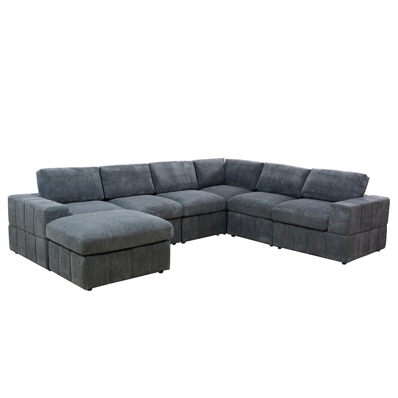 Oversized 7 - Piece 130  Wide Reversible Modular Corner Sectional Sofa Couch with Ottoman