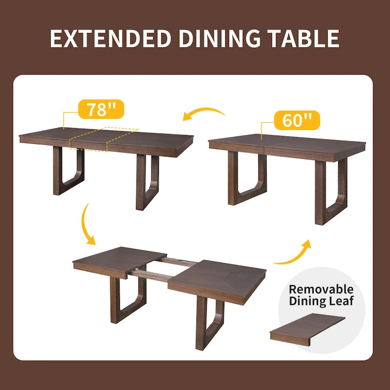 5 Piece Extendable Dining Table Set, Farmhouse Extendable Table with 18  Move Leaf