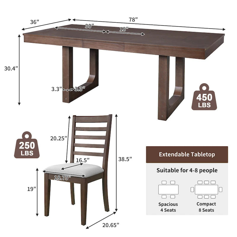 5 Piece Extendable Dining Table Set, Farmhouse Extendable Table with 18  Move Leaf
