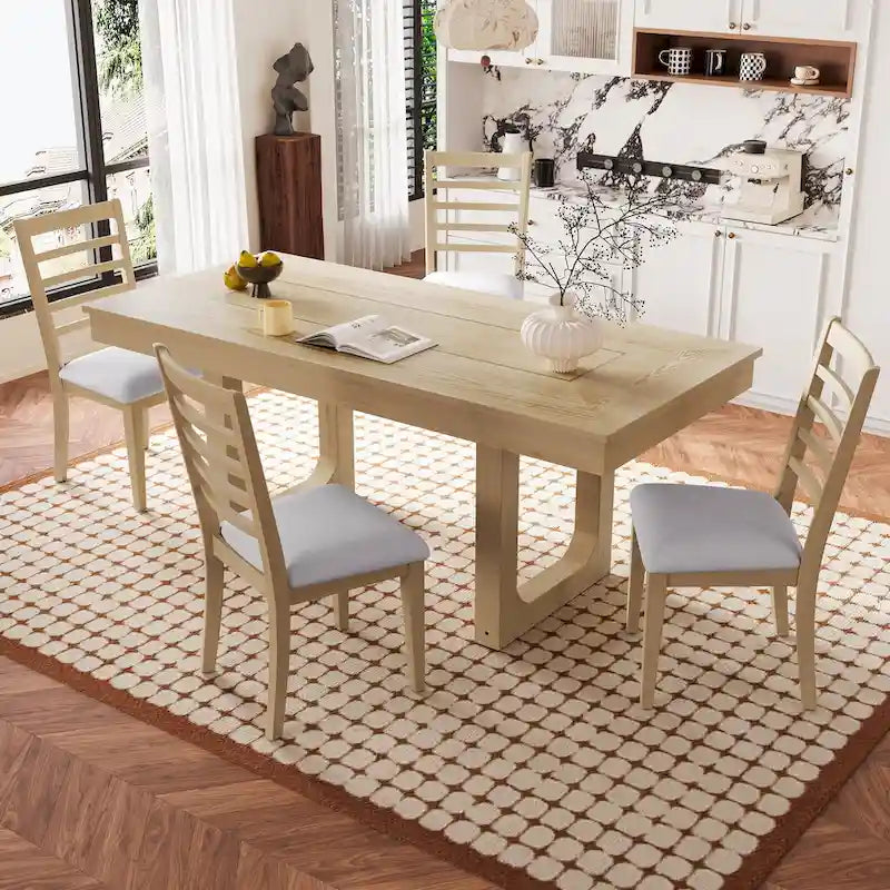 5 Piece Extendable Dining Table Set, Farmhouse Extendable Table with 18  Move Leaf