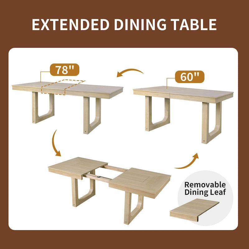 5 Piece Extendable Dining Table Set, Farmhouse Extendable Table with 18  Move Leaf