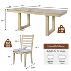 5 Piece Extendable Dining Table Set, Farmhouse Extendable Table with 18  Move Leaf