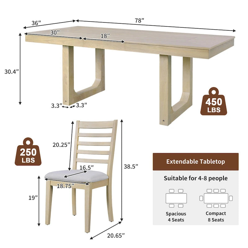 5 Piece Extendable Dining Table Set, Farmhouse Extendable Table with 18  Move Leaf