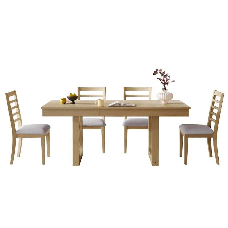 5 Piece Extendable Dining Table Set, Farmhouse Extendable Table with 18  Move Leaf