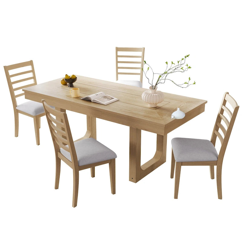 5 Piece Extendable Dining Table Set, Farmhouse Extendable Table with 18  Move Leaf