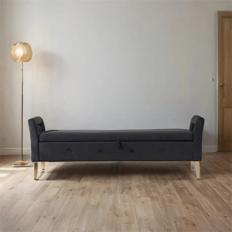 67.91  Velvet Storage Bench with Armrests and Wood Frame for Bedroom
