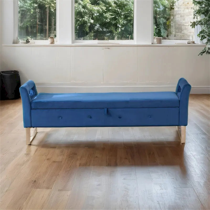 67.91  Velvet Storage Bench with Armrests and Wood Frame for Bedroom