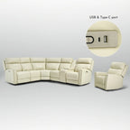 104  W 6 Seater Genuine Leather Power Sectional and 39  W Recliner Set with Zero Gravity, USB Ports, 2 stationaryarmlesschairs