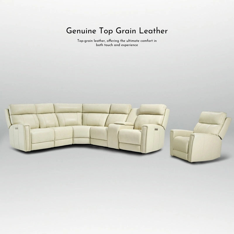 104  W 6 Seater Genuine Leather Power Sectional and 39  W Recliner Set with Zero Gravity, USB Ports, 2 stationaryarmlesschairs