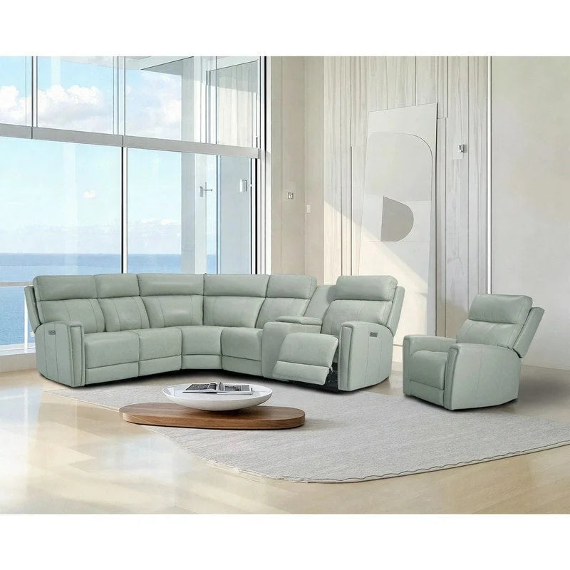 104  W 6 Seater Genuine Leather Power Sectional and 39  W Recliner Set with Zero Gravity, USB Ports, 2 stationaryarmlesschairs