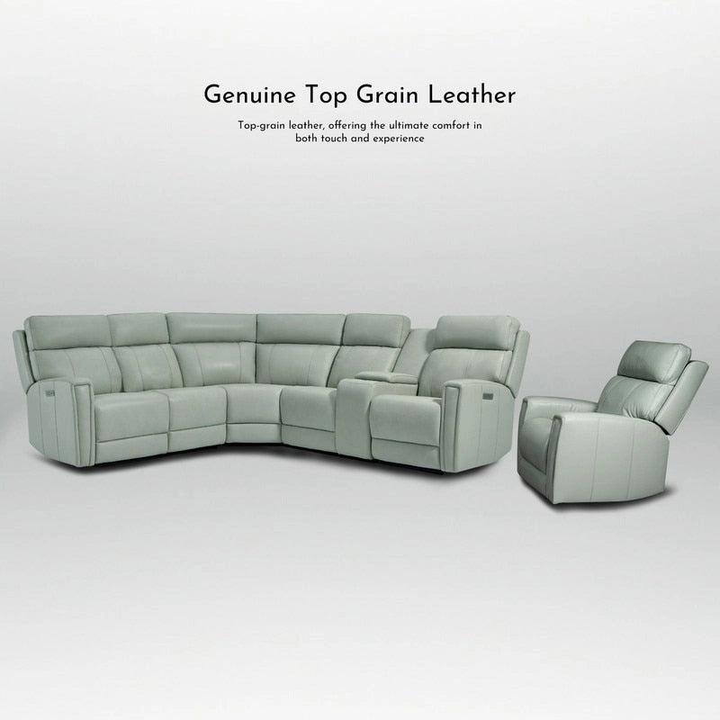 104  W 6 Seater Genuine Leather Power Sectional and 39  W Recliner Set with Zero Gravity, USB Ports, 2 stationaryarmlesschairs