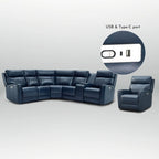 104  W 6 Seater Genuine Leather Power Sectional and 39  W Recliner Set with Zero Gravity, USB Ports, 2 stationaryarmlesschairs