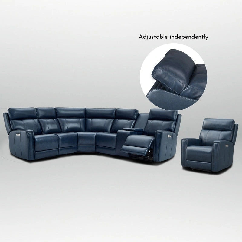 104  W 6 Seater Genuine Leather Power Sectional and 39  W Recliner Set with Zero Gravity, USB Ports, 2 stationaryarmlesschairs
