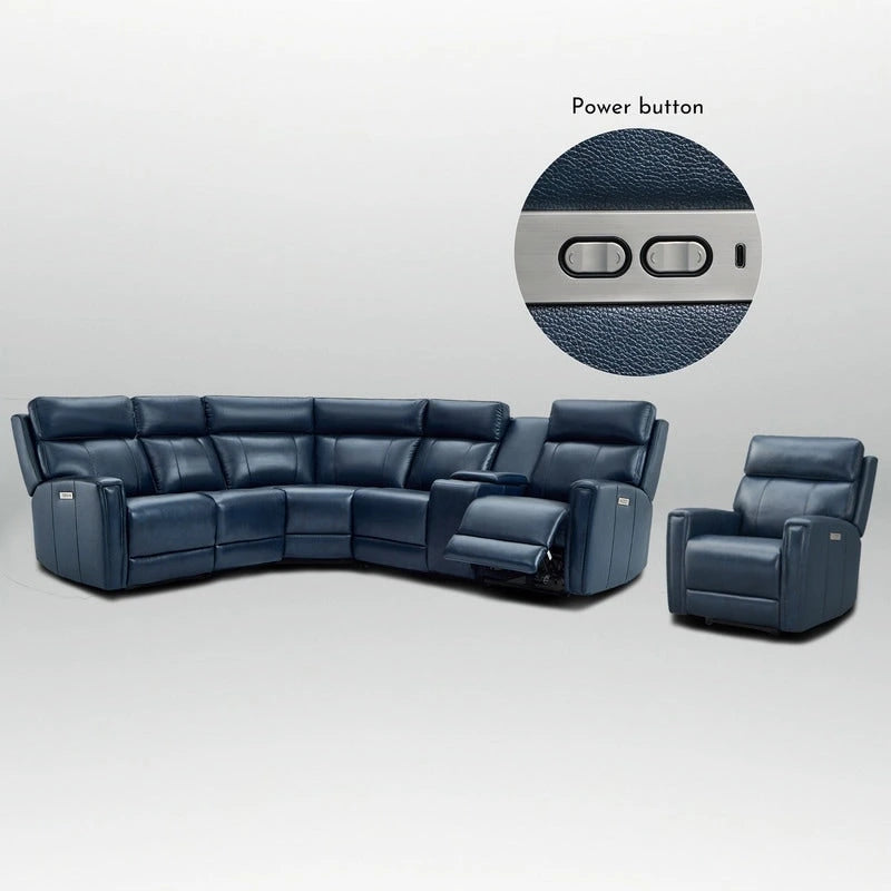 104  W 6 Seater Genuine Leather Power Sectional and 39  W Recliner Set with Zero Gravity, USB Ports, 2 stationaryarmlesschairs