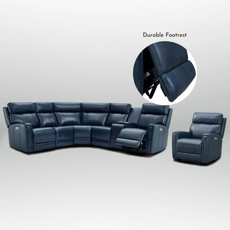 104  W 6 Seater Genuine Leather Power Sectional and 39  W Recliner Set with Zero Gravity, USB Ports, 2 stationaryarmlesschairs
