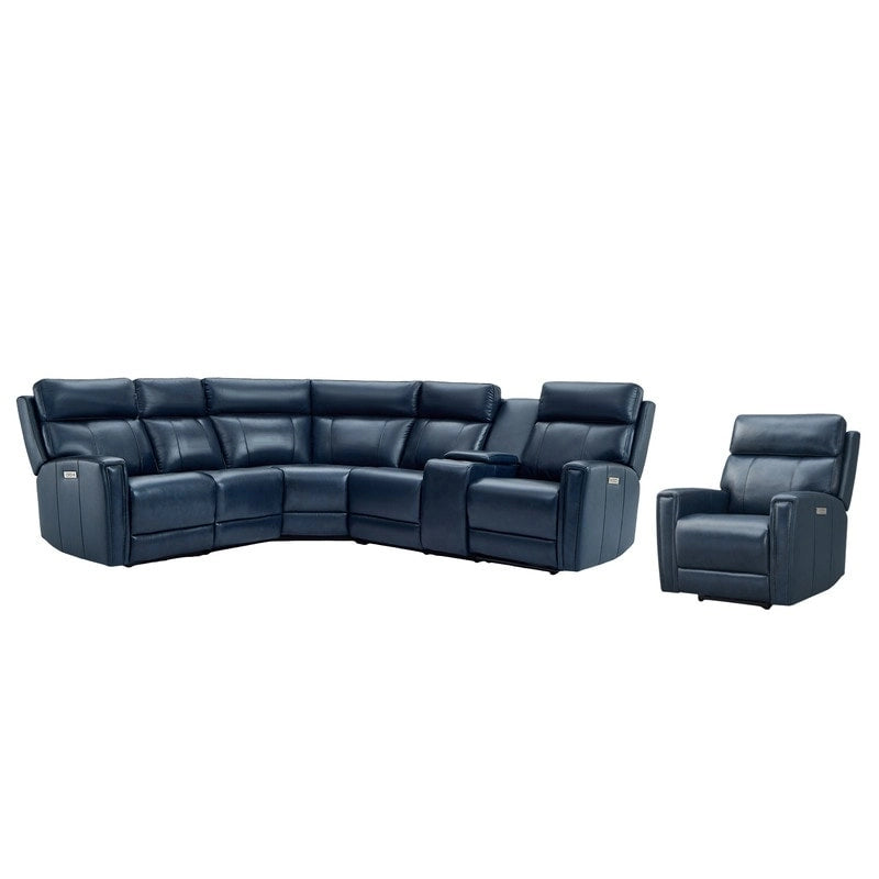 104  W 6 Seater Genuine Leather Power Sectional and 39  W Recliner Set with Zero Gravity, USB Ports, 2 stationaryarmlesschairs