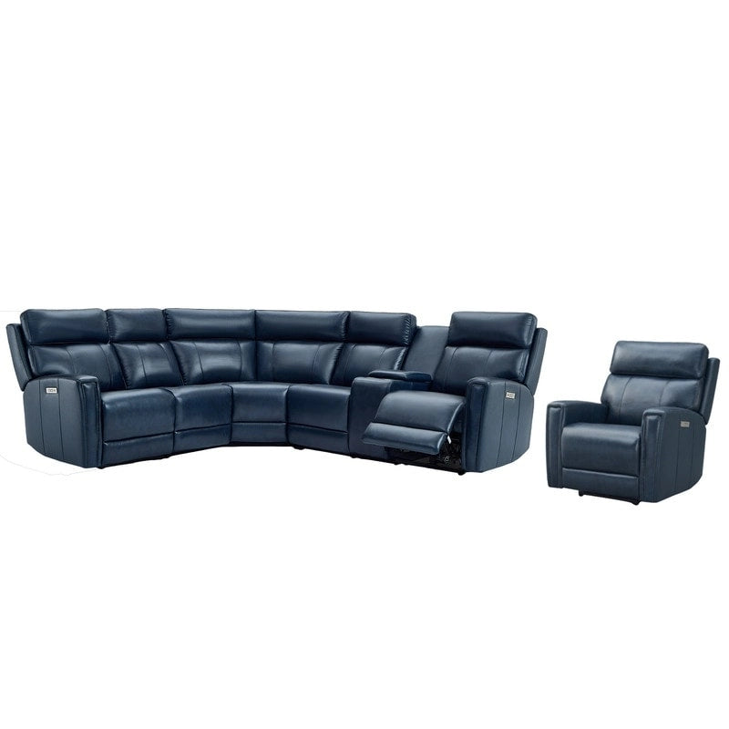 104  W 6 Seater Genuine Leather Power Sectional and 39  W Recliner Set with Zero Gravity, USB Ports, 2 stationaryarmlesschairs