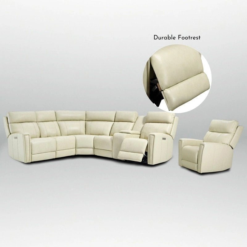 104  W 6 Seater Genuine Leather Power Sectional and 39  W Recliner Set with Zero Gravity, USB Ports, 2 stationaryarmlesschairs