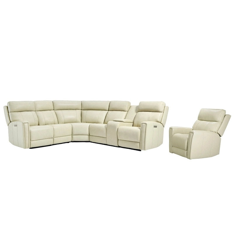 104  W 6 Seater Genuine Leather Power Sectional and 39  W Recliner Set with Zero Gravity, USB Ports, 2 stationaryarmlesschairs