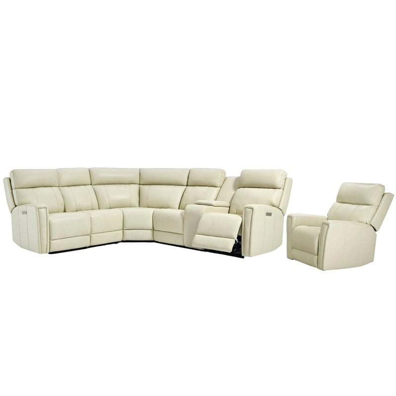 104  W 6 Seater Genuine Leather Power Sectional and 39  W Recliner Set with Zero Gravity, USB Ports, 2 stationaryarmlesschairs