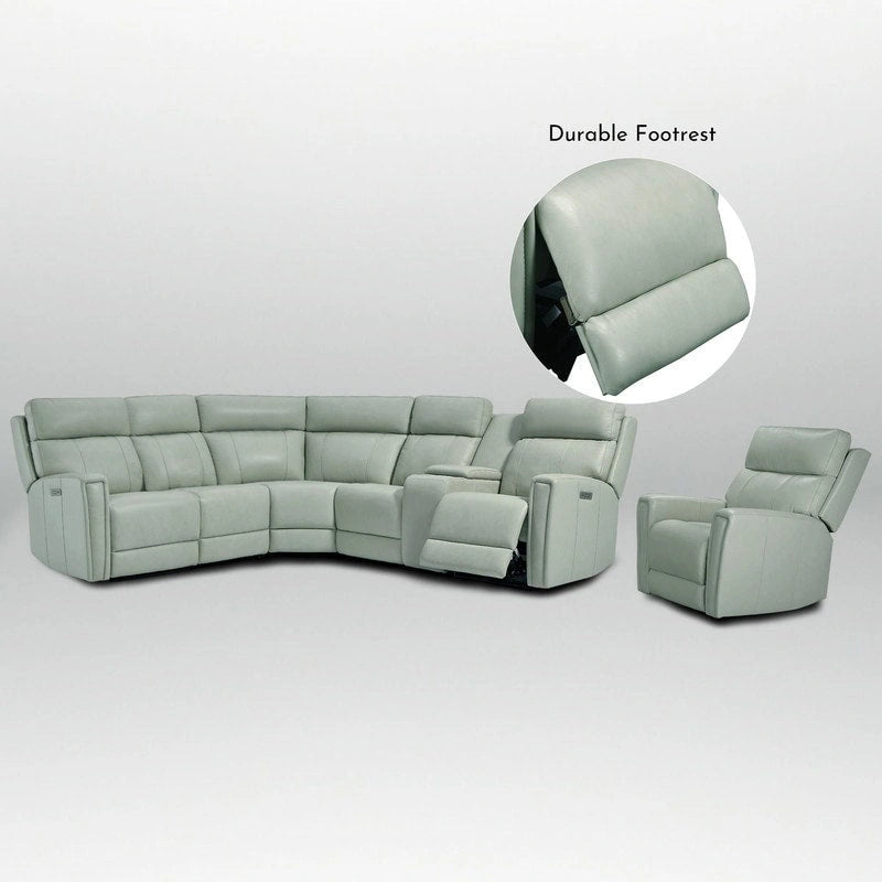 104  W 6 Seater Genuine Leather Power Sectional and 39  W Recliner Set with Zero Gravity, USB Ports, 2 stationaryarmlesschairs
