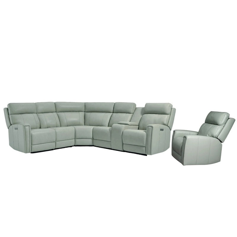104  W 6 Seater Genuine Leather Power Sectional and 39  W Recliner Set with Zero Gravity, USB Ports, 2 stationaryarmlesschairs