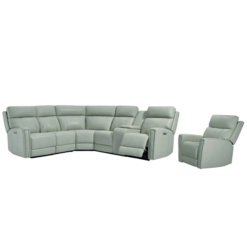 104  W 6 Seater Genuine Leather Power Sectional and 39  W Recliner Set with Zero Gravity, USB Ports, 2 stationaryarmlesschairs