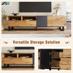 Wood+Grey 70  TV Stand with Double Storage & Drop-Down Door for TVs Up to 80
