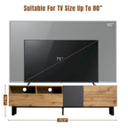 Wood+Grey 70  TV Stand with Double Storage & Drop-Down Door for TVs Up to 80