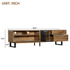 Wood+Grey 70  TV Stand with Double Storage & Drop-Down Door for TVs Up to 80