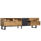 Wood+Grey 70  TV Stand with Double Storage & Drop-Down Door for TVs Up to 80