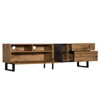 Wood+Grey 70  TV Stand with Double Storage & Drop-Down Door for TVs Up to 80