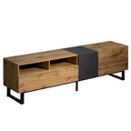 Wood+Grey 70  TV Stand with Double Storage & Drop-Down Door for TVs Up to 80