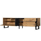 Wood+Grey 70  TV Stand with Double Storage & Drop-Down Door for TVs Up to 80