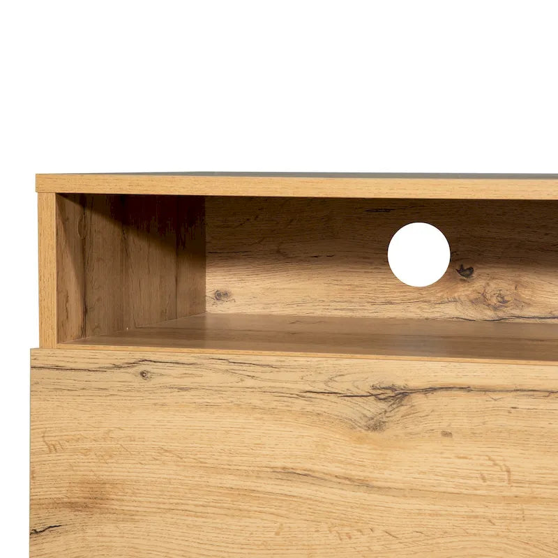 Wood+Grey 70  TV Stand with Double Storage & Drop-Down Door for TVs Up to 80