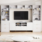 White 112.5  Entertainment Wall Unit with 13 Shelves, 8 Drawers and 2 Cabinets for TVs Up to 70