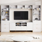 White 112.5  Entertainment Wall Unit with 13 Shelves, 8 Drawers and 2 Cabinets for TVs Up to 70 