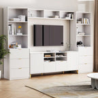 White 112.5  Entertainment Wall Unit with 13 Shelves, 8 Drawers and 2 Cabinets for TVs Up to 70