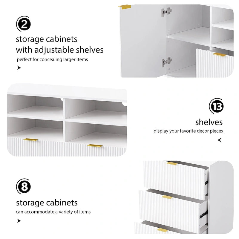 White 112.5  Entertainment Wall Unit with 13 Shelves, 8 Drawers and 2 Cabinets for TVs Up to 70