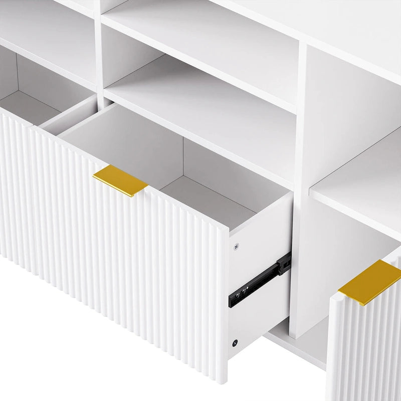 White 112.5  Entertainment Wall Unit with 13 Shelves, 8 Drawers and 2 Cabinets for TVs Up to 70