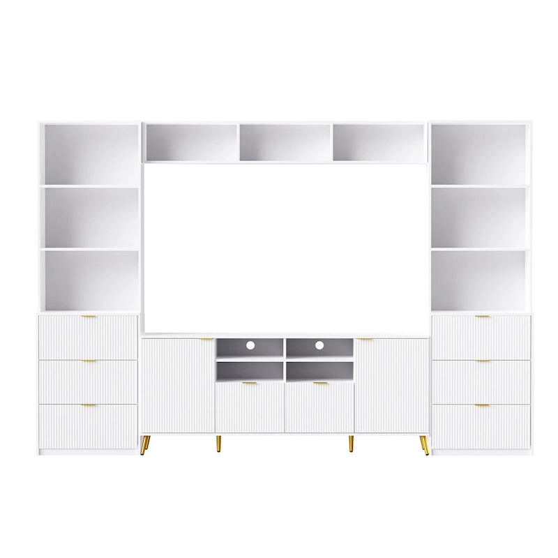 White 112.5  Entertainment Wall Unit with 13 Shelves, 8 Drawers and 2 Cabinets for TVs Up to 70