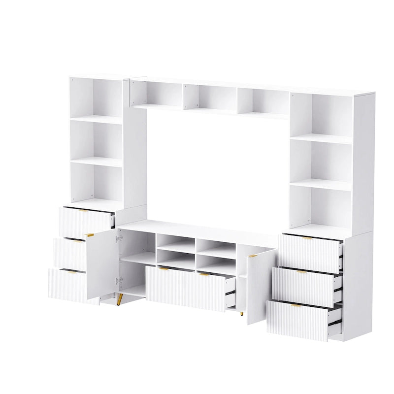 White 112.5  Entertainment Wall Unit with 13 Shelves, 8 Drawers and 2 Cabinets for TVs Up to 70