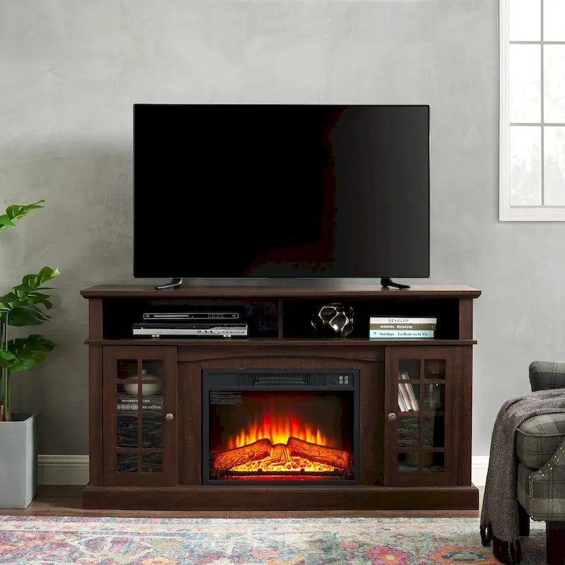 Espresso 58  Fireplace TV Stand with Open & Closed Storage for TVs Up to 65 