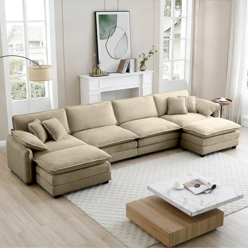 6-Piece Oversized Corduroy U-Shaped Modular Sectional Sofa with Ottomans